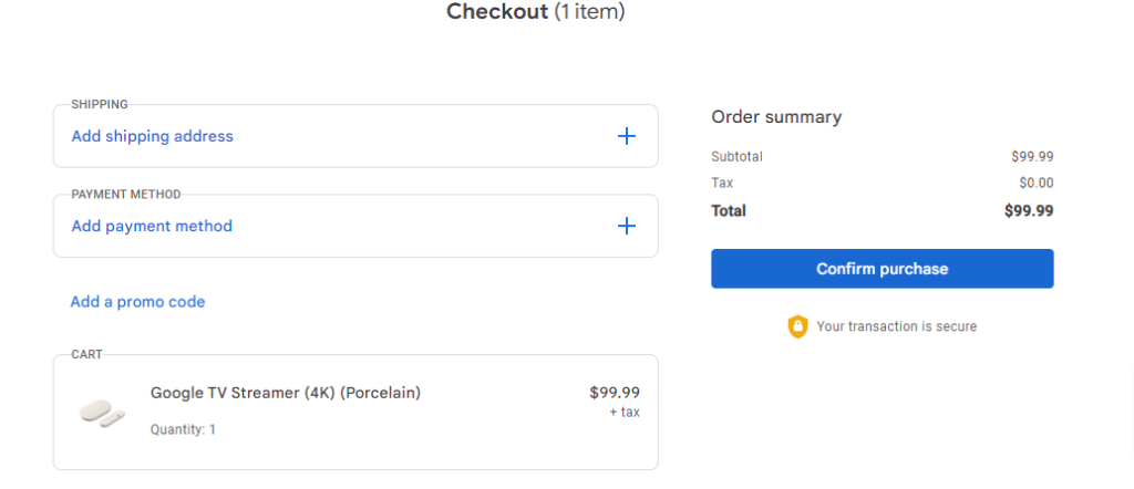 Google TV Streamer Checkout Page